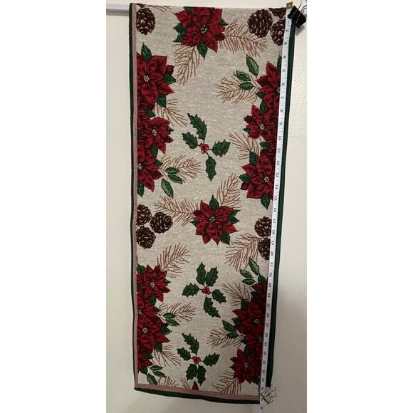 Poinsettia Christmas Red & Green Holiday Table Runner - Picture 1 of 4